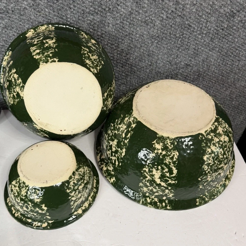 Set Of 3 Watermelon Sponge Ware Nesting Bowls Pottery